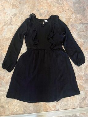 wonder nation Black Long-Sleeve Ruffle Dress